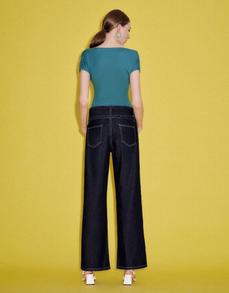 Green Urban Revivo One Shoulder Skinny Women's T-Shirts | NFQKVA-603
