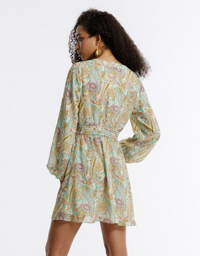 Green Urban Revivo Paisley Print Chiffon Women's Casual Dress | KULWGT-924