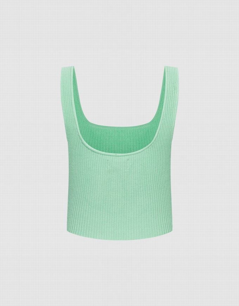 Green Urban Revivo Plain Ribbed Knit Women's Tank Top | ZEFKRA-805