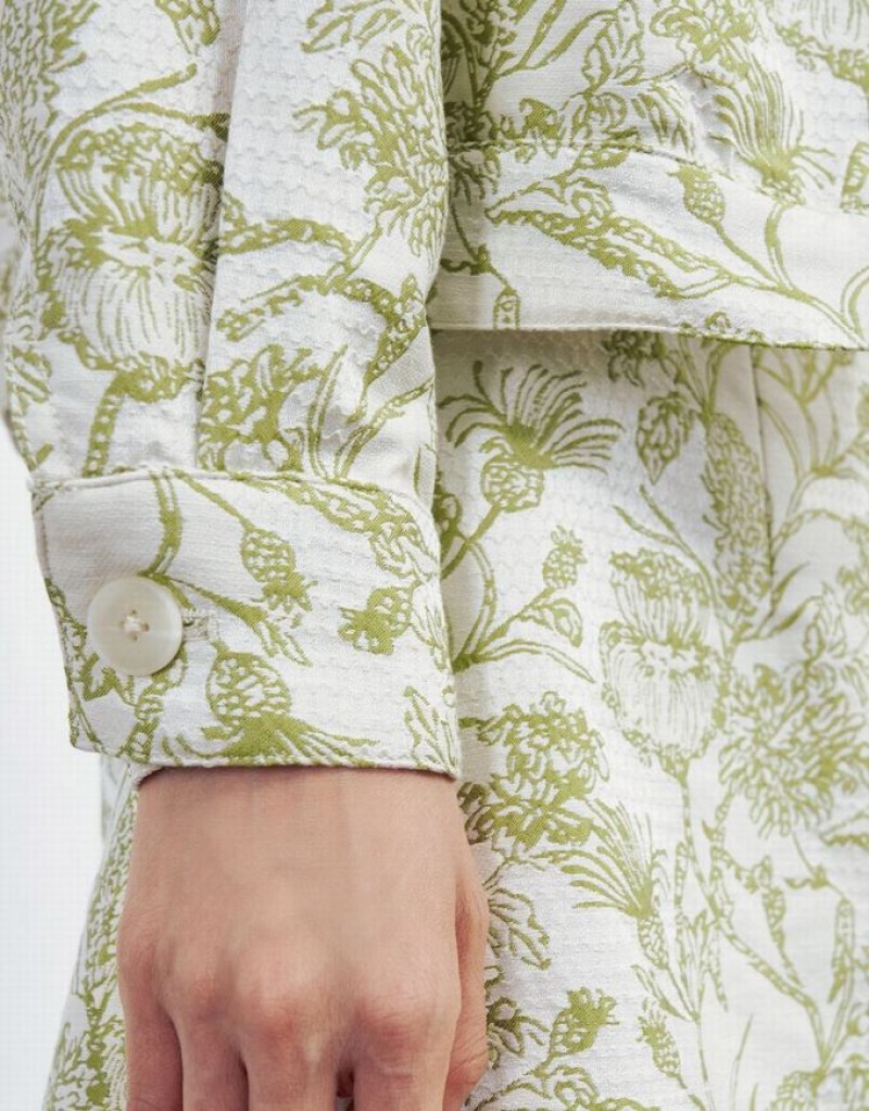 Green Urban Revivo Plant Print Button Up Women's Jacket | FKNYOU-039