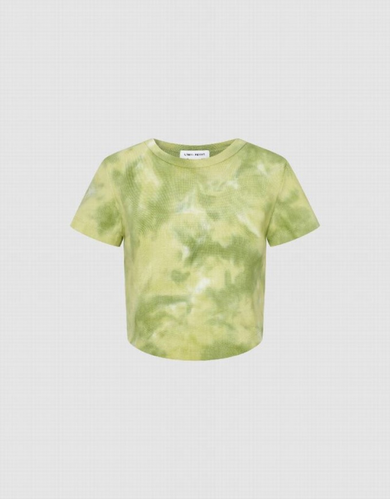 Green Urban Revivo Printed Crew Neck Skinny Women's T-Shirts | UGDBTR-541
