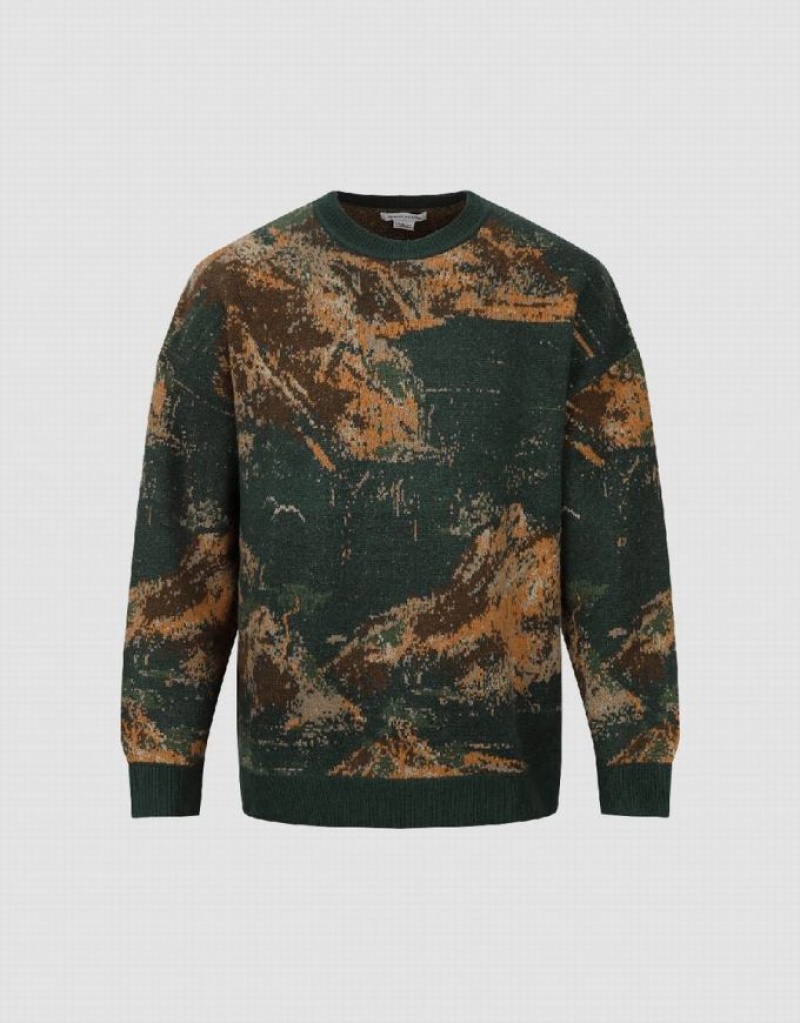 Green Urban Revivo Printed Knitted Men's Cardigan | AQWKPZ-315