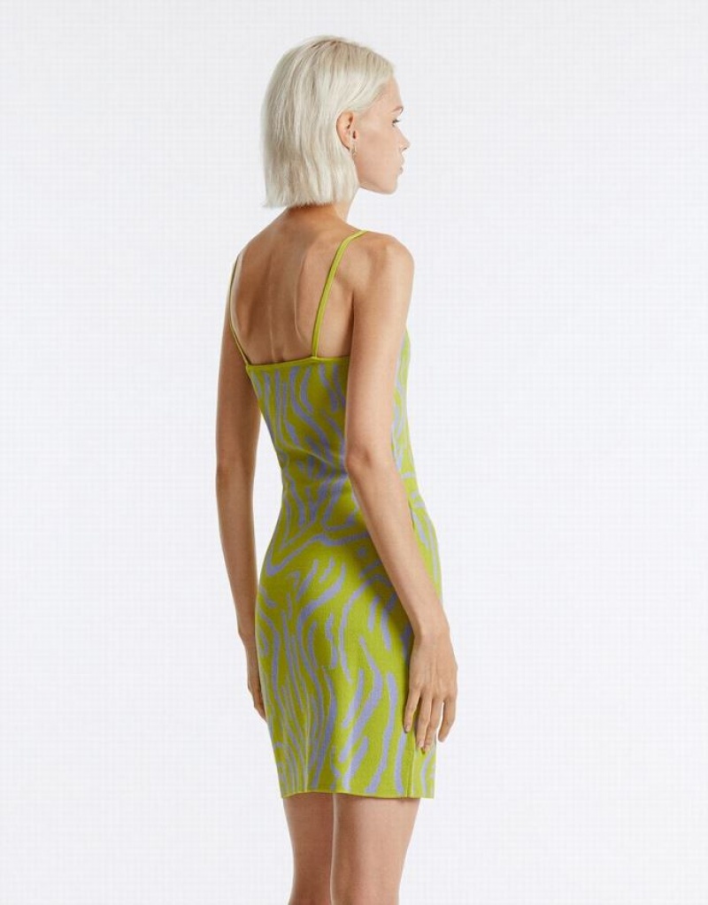 Green Urban Revivo Printed Women's Knitted Dress | FQRJAU-791