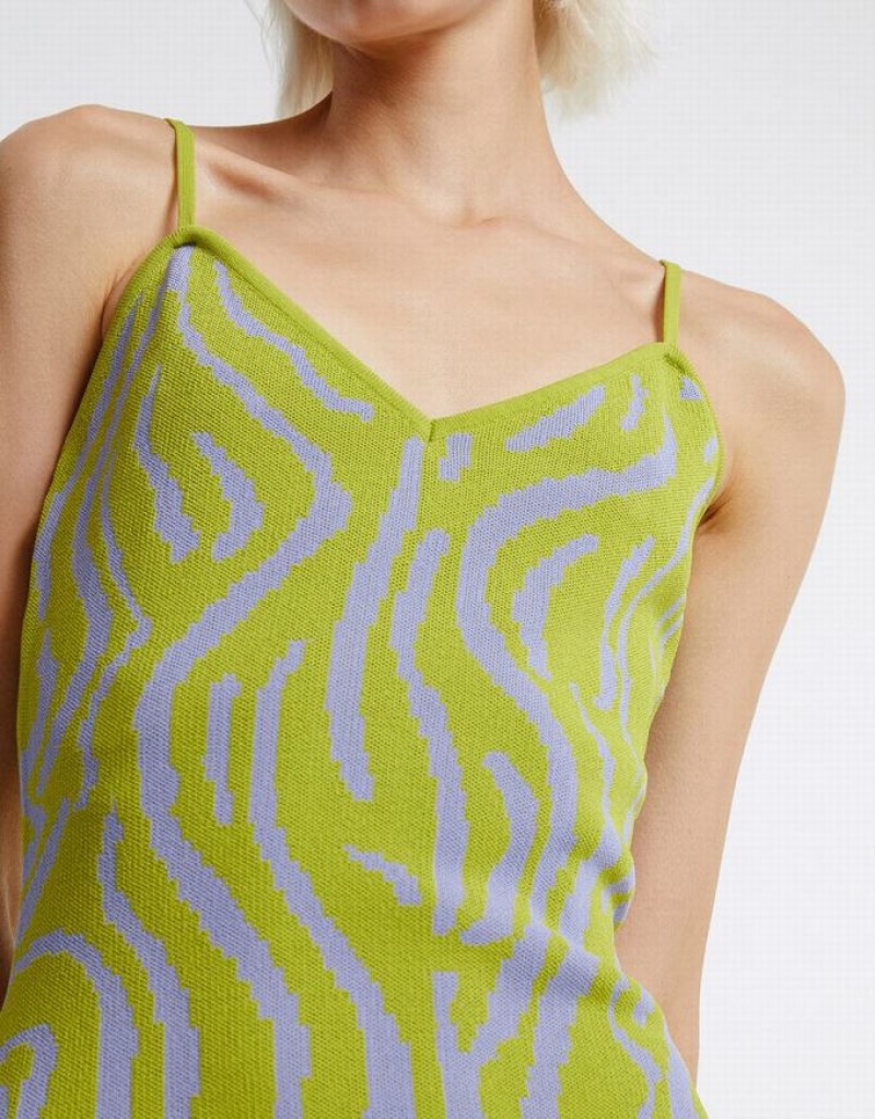 Green Urban Revivo Printed Women's Knitted Dress | FQRJAU-791