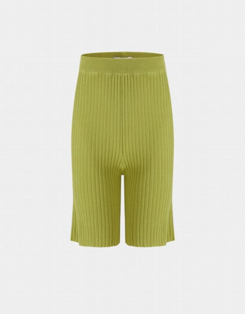 Green Urban Revivo Ribbed Knit Women\'s Pants | PRTDXU-531