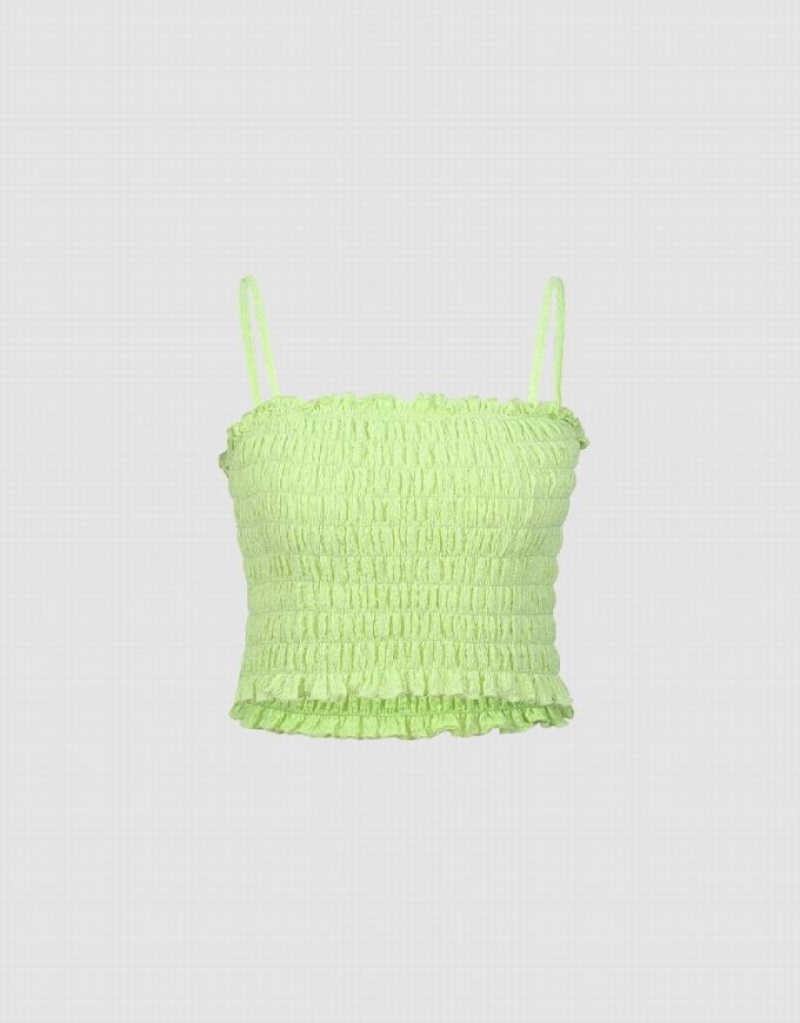 Green Urban Revivo Shirred Cropped Women\'s Camisole | QBPMDX-013