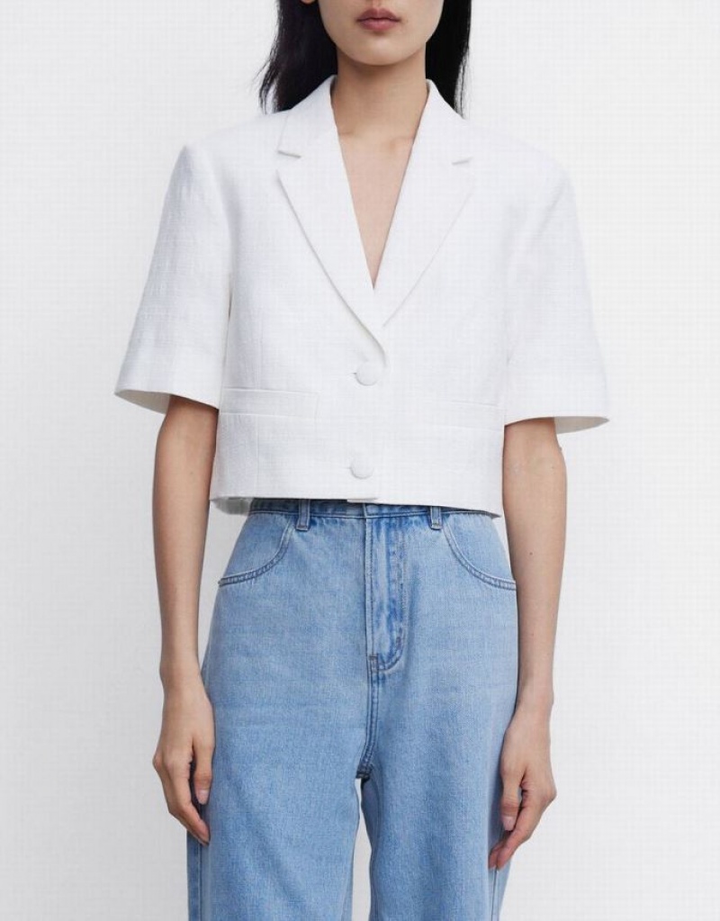Green Urban Revivo Single Breasted Short Sleeve Crop Women's Blazers | QFLGYA-982