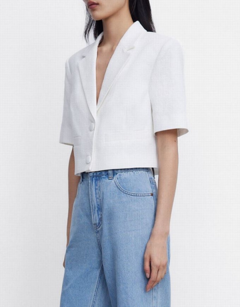 Green Urban Revivo Single Breasted Short Sleeve Crop Women's Blazers | QFLGYA-982