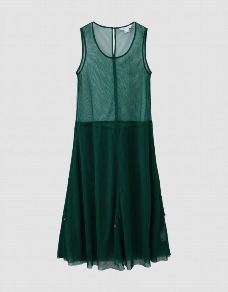 Green Urban Revivo Sleeveless Crew Neck A-Line Women's Dress | OZCEBA-846