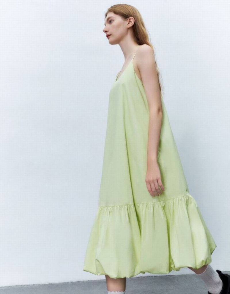 Green Urban Revivo Sleeveless Off-Shoulder A-Line Women's Dress | REJPOM-463