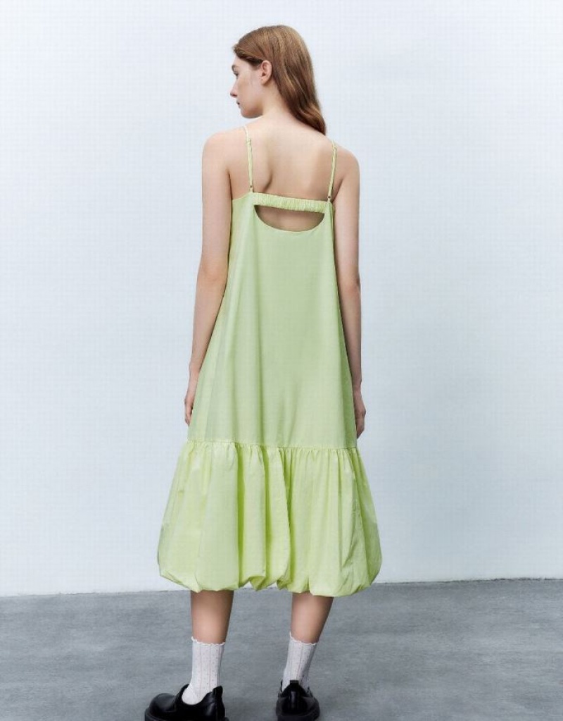 Green Urban Revivo Sleeveless Off-Shoulder A-Line Women's Dress | REJPOM-463