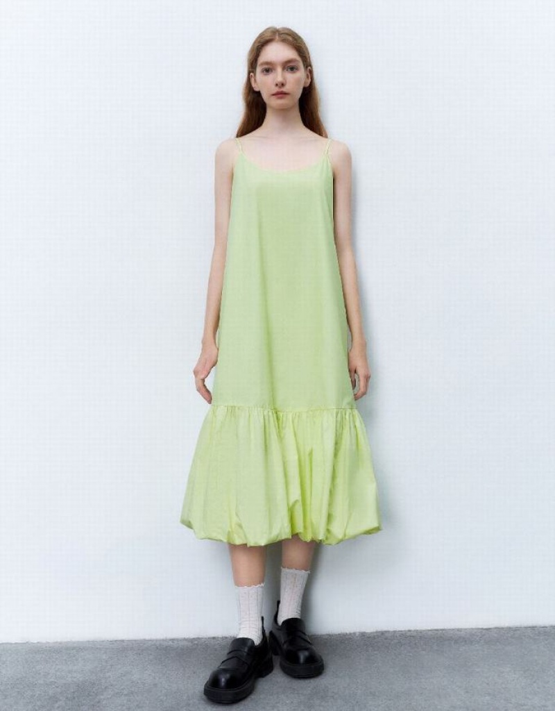 Green Urban Revivo Sleeveless Off-Shoulder A-Line Women\'s Dress | REJPOM-463