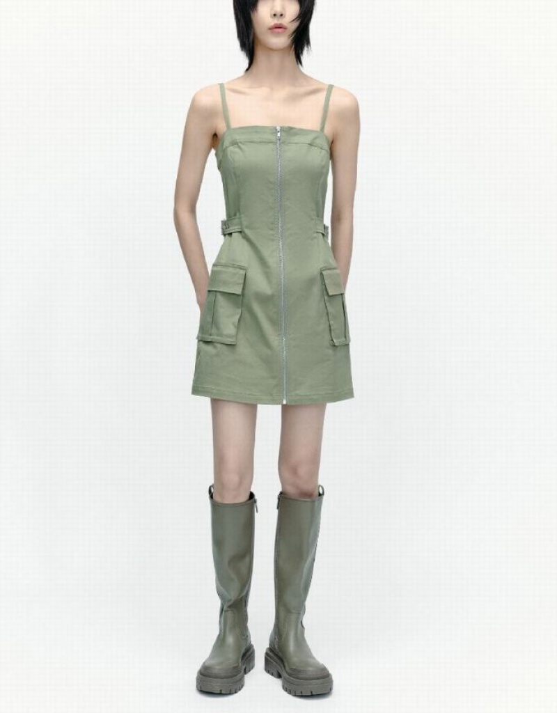 Green Urban Revivo Sleeveless Off-Shoulder Straight Women's Dress | DAPHTY-145