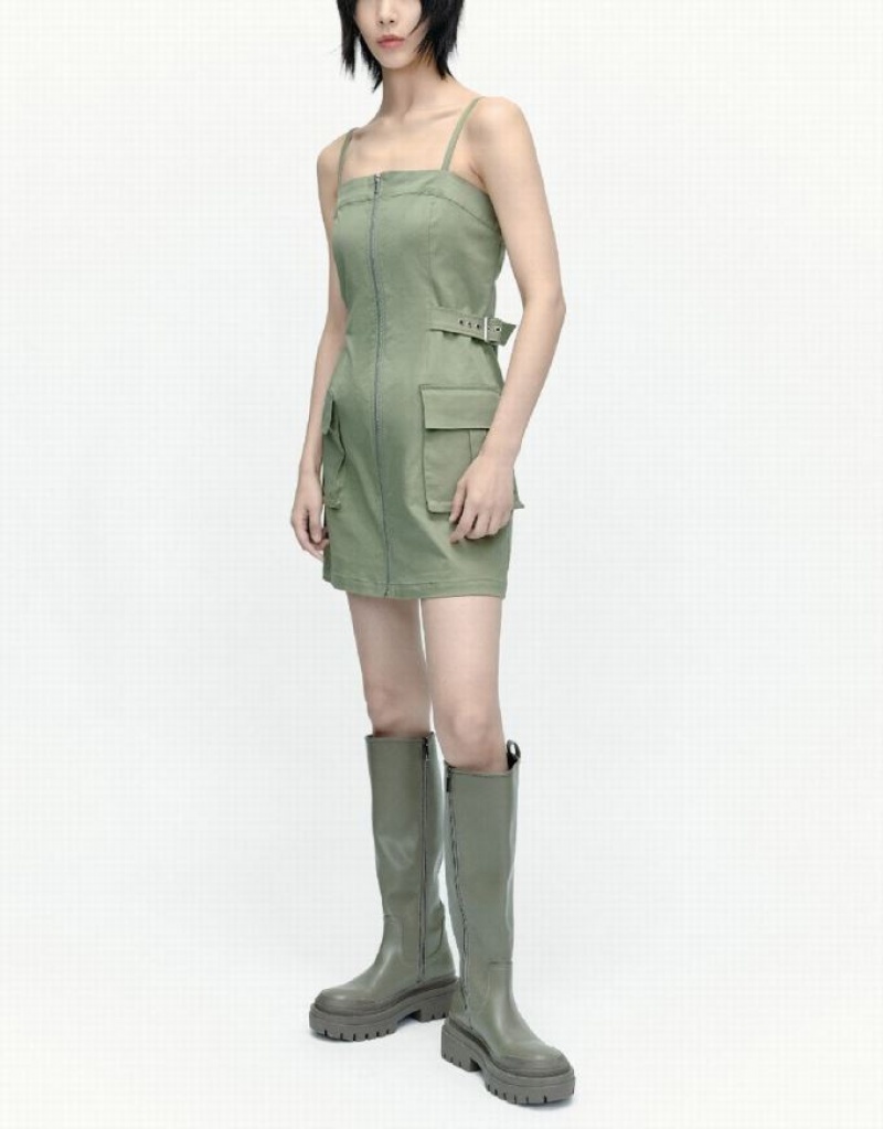 Green Urban Revivo Sleeveless Off-Shoulder Straight Women's Dress | DAPHTY-145