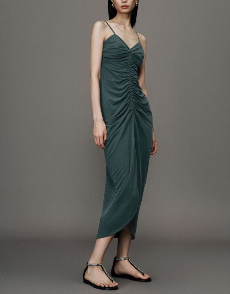 Green Urban Revivo Sleeveless Skinny Balloon Women's Dress | FBUVYM-802
