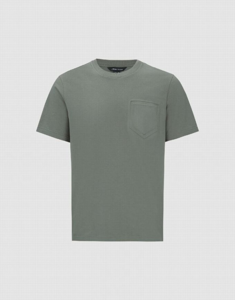 Green Urban Revivo Straight Crew Neck Men\'s T-Shirts | AFRDOQ-286