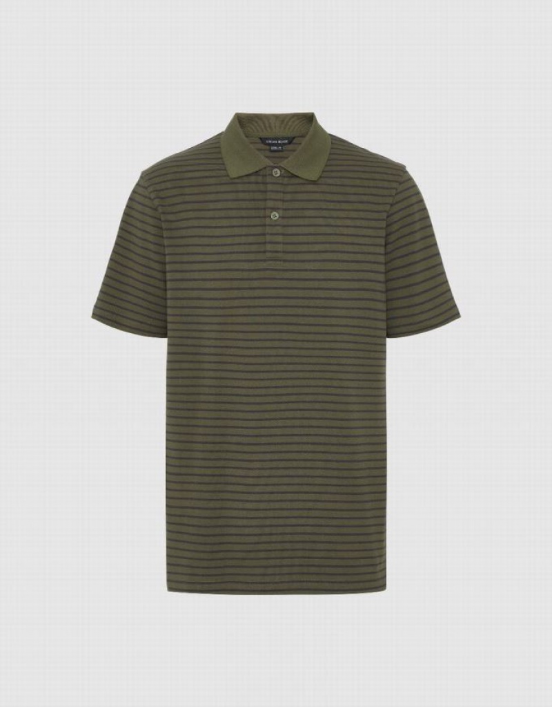 Green Urban Revivo Striped Men's T-Shirts | SCMATE-245
