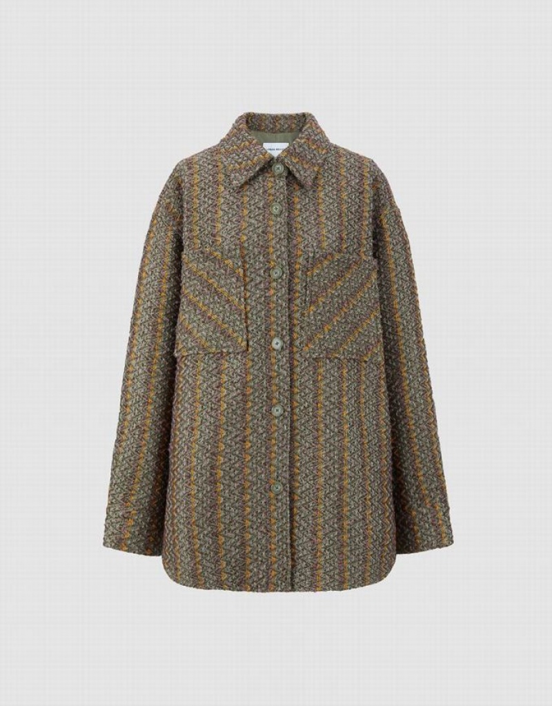 Green Urban Revivo Textured Long Woolen Women's Jacket | PZYOMI-609
