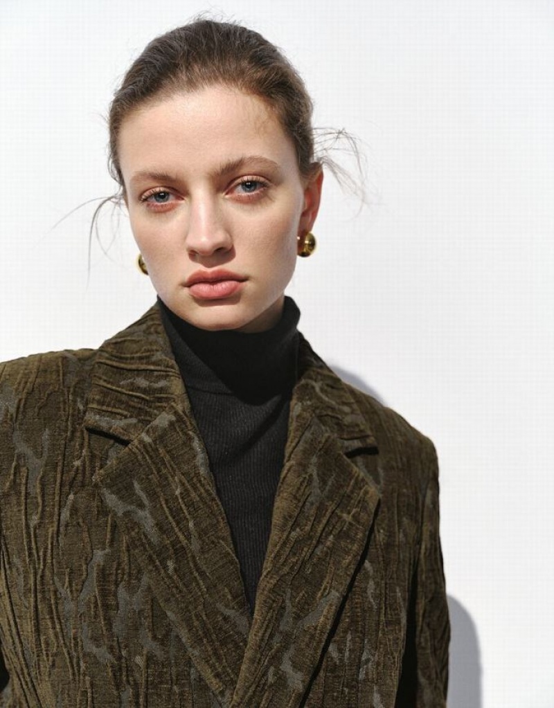 Green Urban Revivo Textured Notch Lapel Women's Blazers | JSQRNK-786