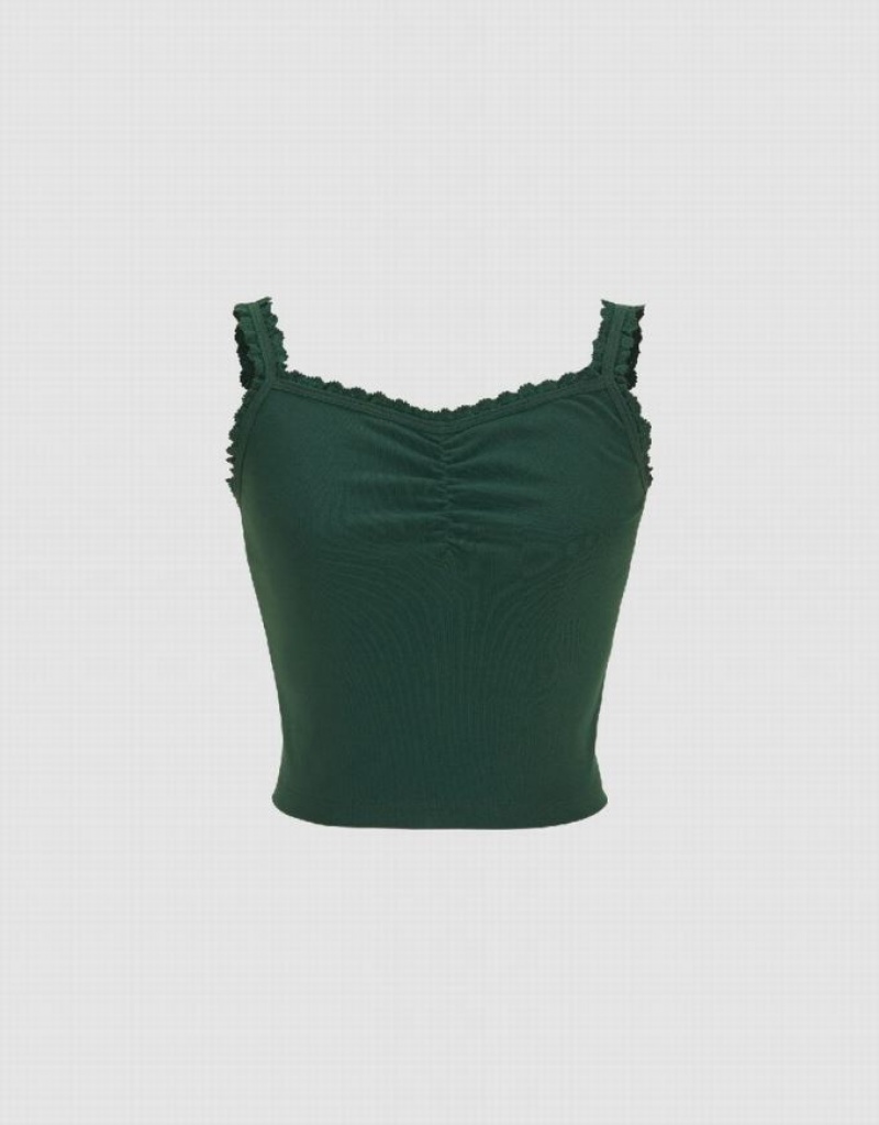 Green Urban Revivo U Neck Skinny Women's Tank Top | PFCTJU-064