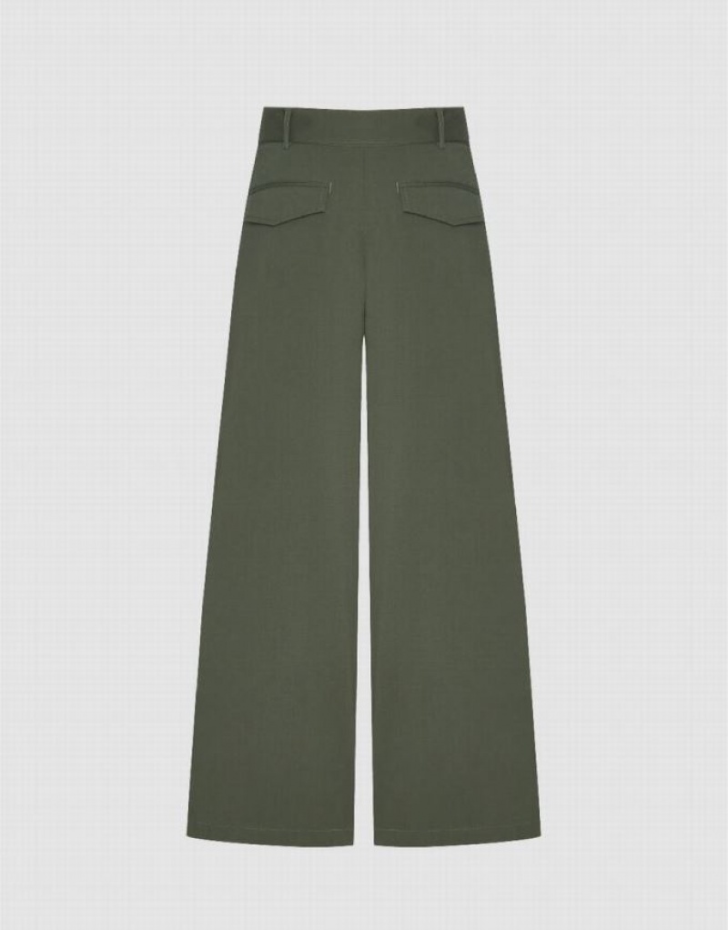 Green Urban Revivo Wide-Leg With Belt Women's Pants | GOFBJZ-147