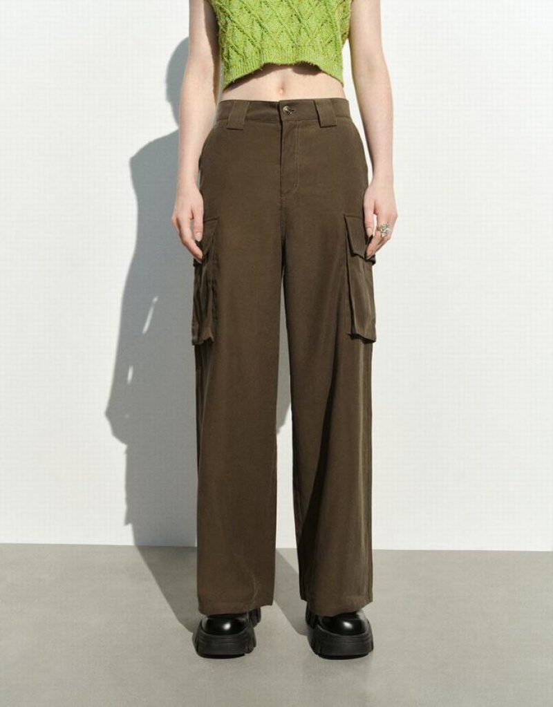 Green Urban Revivo Wide-Leg Women's Pants | LWIDUF-148