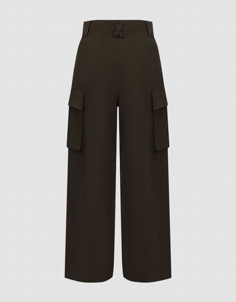 Green Urban Revivo Wide-Leg Women's Pants | LWIDUF-148