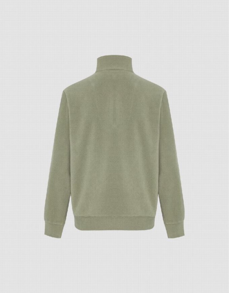 Green Urban Revivo Zip Half Placket Knitted Men's Sweatshirts | YBXKQS-596