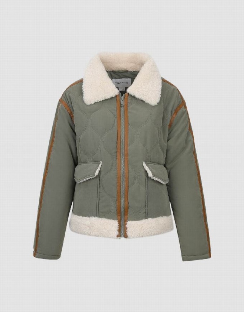 Green Urban Revivo Zipper Front A-Line Padded Women's Coats | IPUAWR-127