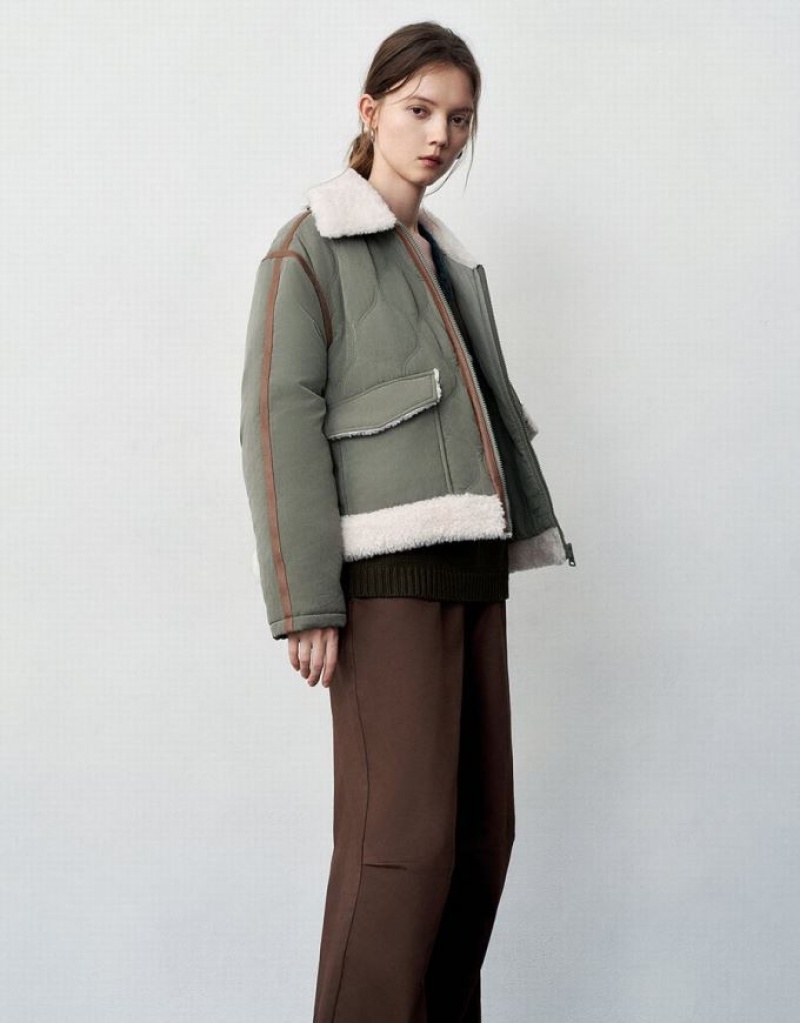 Green Urban Revivo Zipper Front A-Line Padded Women's Coats | IPUAWR-127