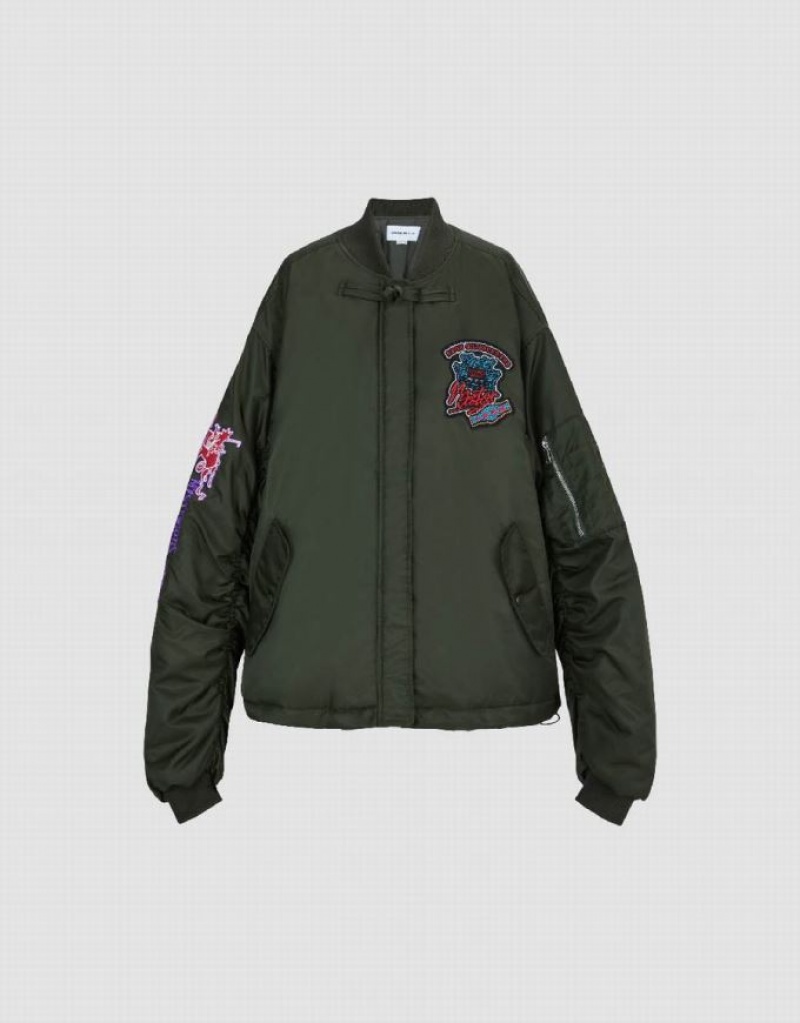 Green Urban Revivo Zipper Front Balloon Padded Women's Coats | RVKBSL-685
