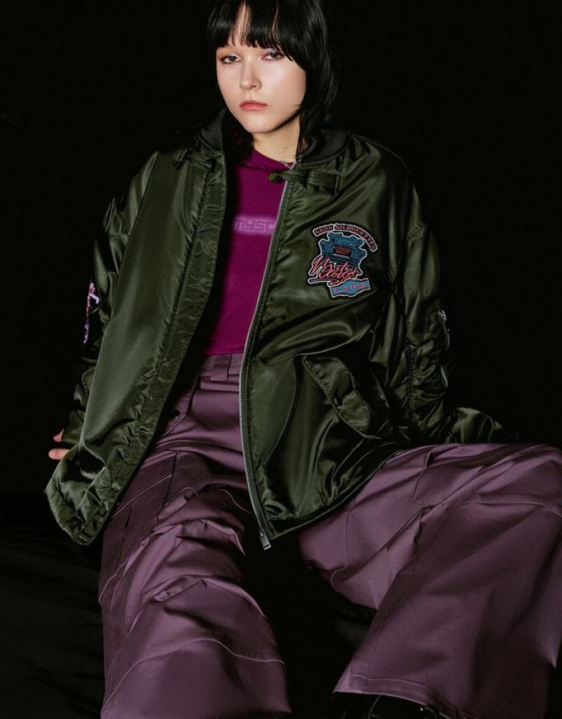 Green Urban Revivo Zipper Front Balloon Padded Women's Coats | RVKBSL-685