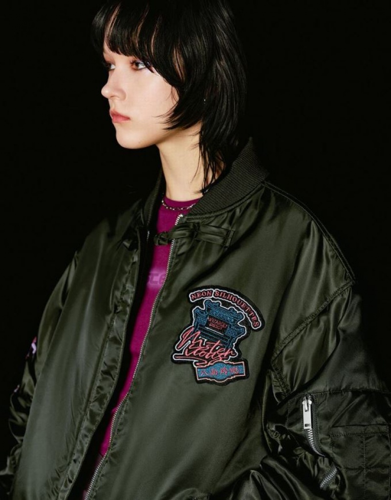 Green Urban Revivo Zipper Front Balloon Padded Women's Coats | RVKBSL-685