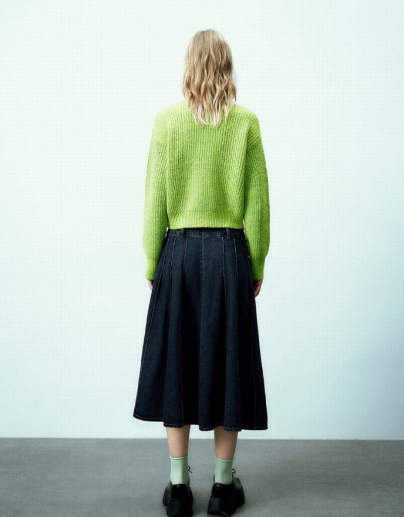 Green Urban Revivo Zipper Front Crew Neck Knitted Women's Cardigan | MWZCRH-245