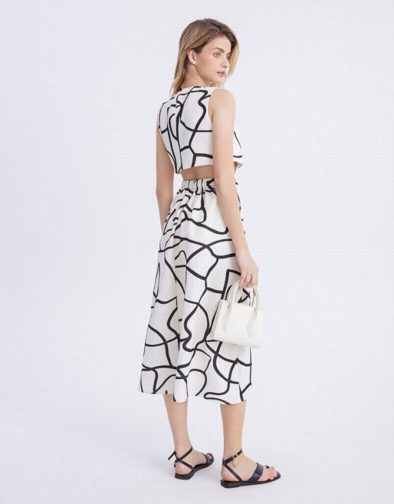 Grey Urban Revivo Abstract Graffiti Print Cut Out Sleeveless Women's Casual Dress | NHZDCU-824