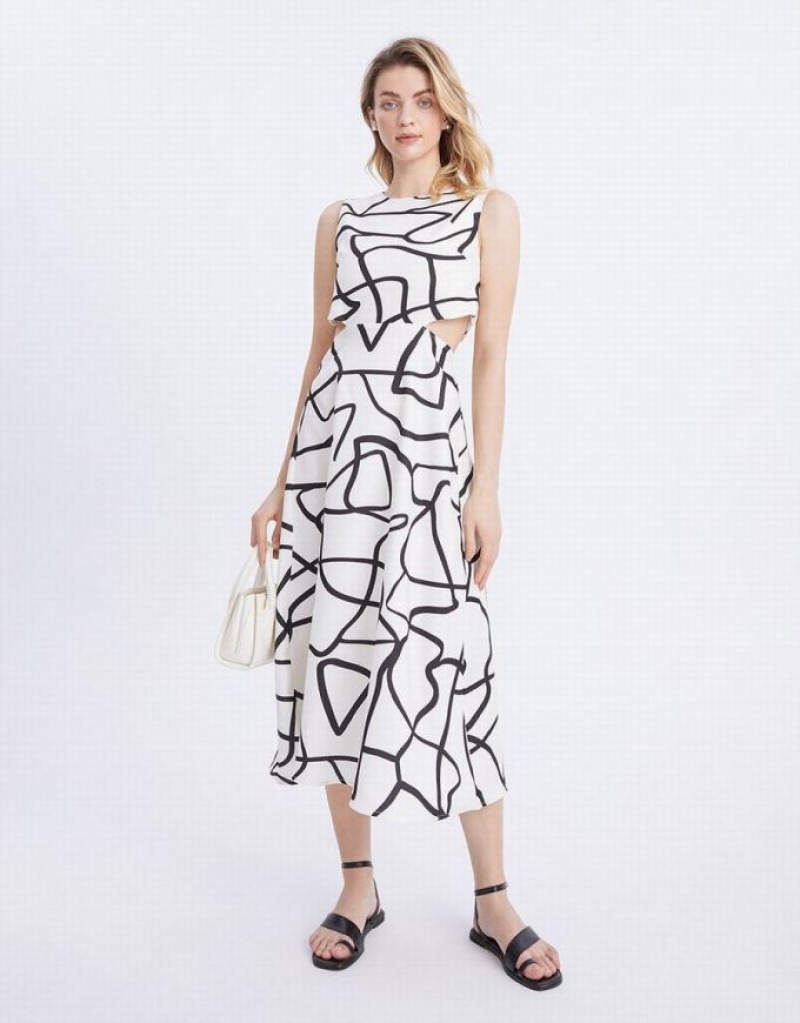 Grey Urban Revivo Abstract Graffiti Print Cut Out Sleeveless Women\'s Casual Dress | NHZDCU-824