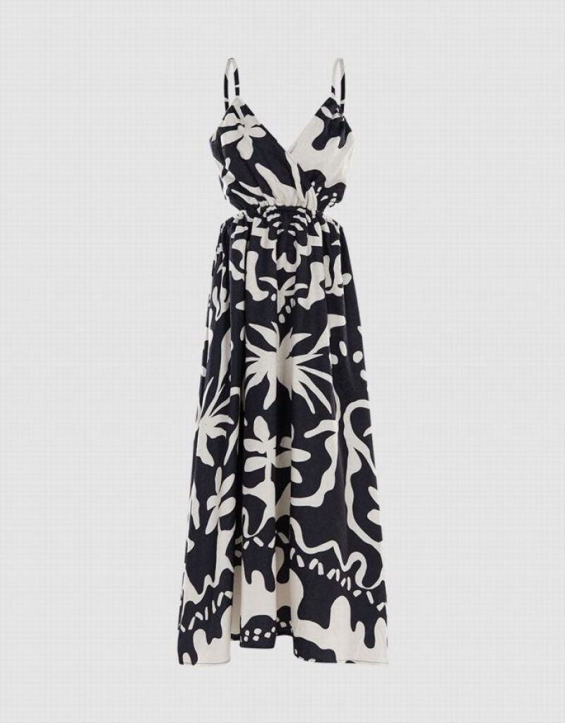 Grey Urban Revivo Allover Print Cut Out Midi Cami Women's Midi Dress | KIFETC-310