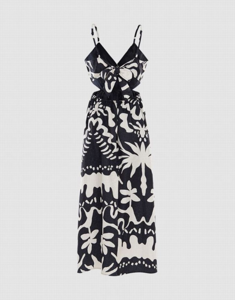 Grey Urban Revivo Allover Print Cut Out Midi Cami Women's Midi Dress | KIFETC-310