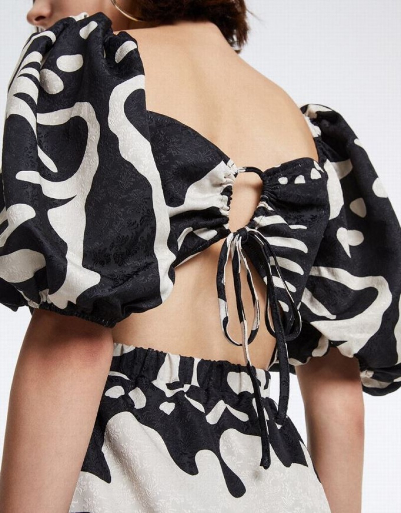 Grey Urban Revivo Allover Print Puff Sleeve Ruffle Hem Women's Casual Dress | VYZGHB-983