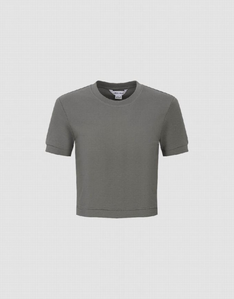 Grey Urban Revivo Basic Crew Neck Skinny Women's T-Shirts | EWQUAB-913