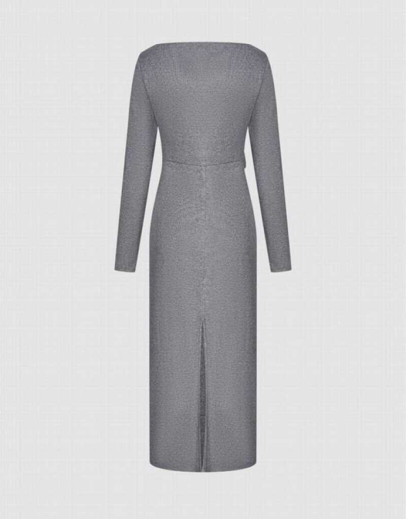 Grey Urban Revivo Boat Neck Straight Women's Dress | XLGCNA-719