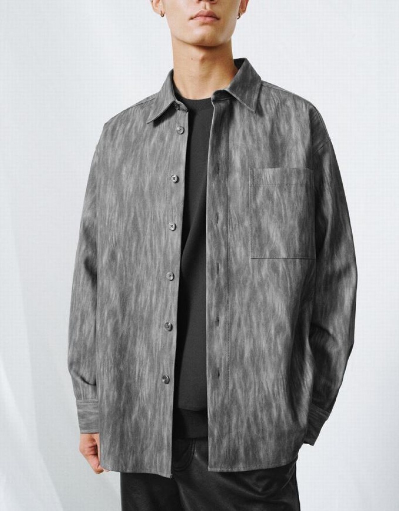 Grey Urban Revivo Button Up Printed Men's Shirts | JCIVBK-274