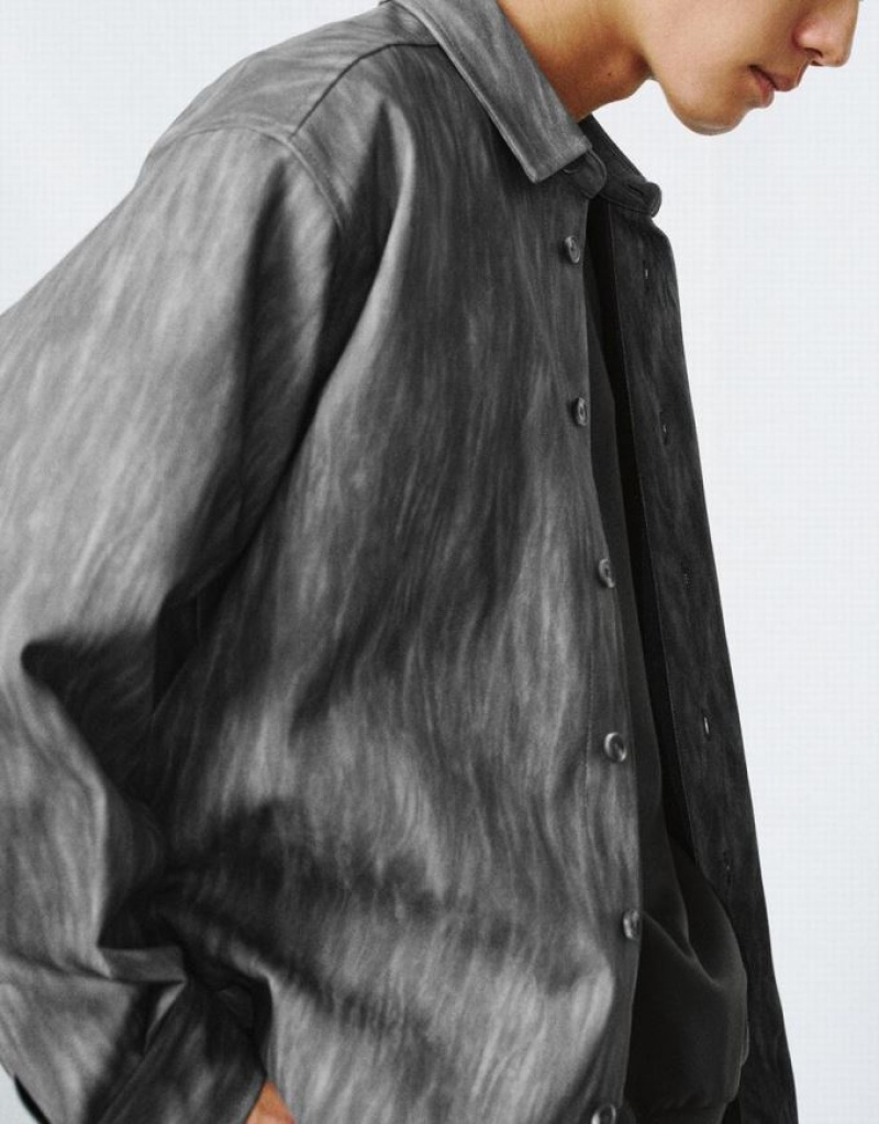 Grey Urban Revivo Button Up Printed Men's Shirts | JCIVBK-274