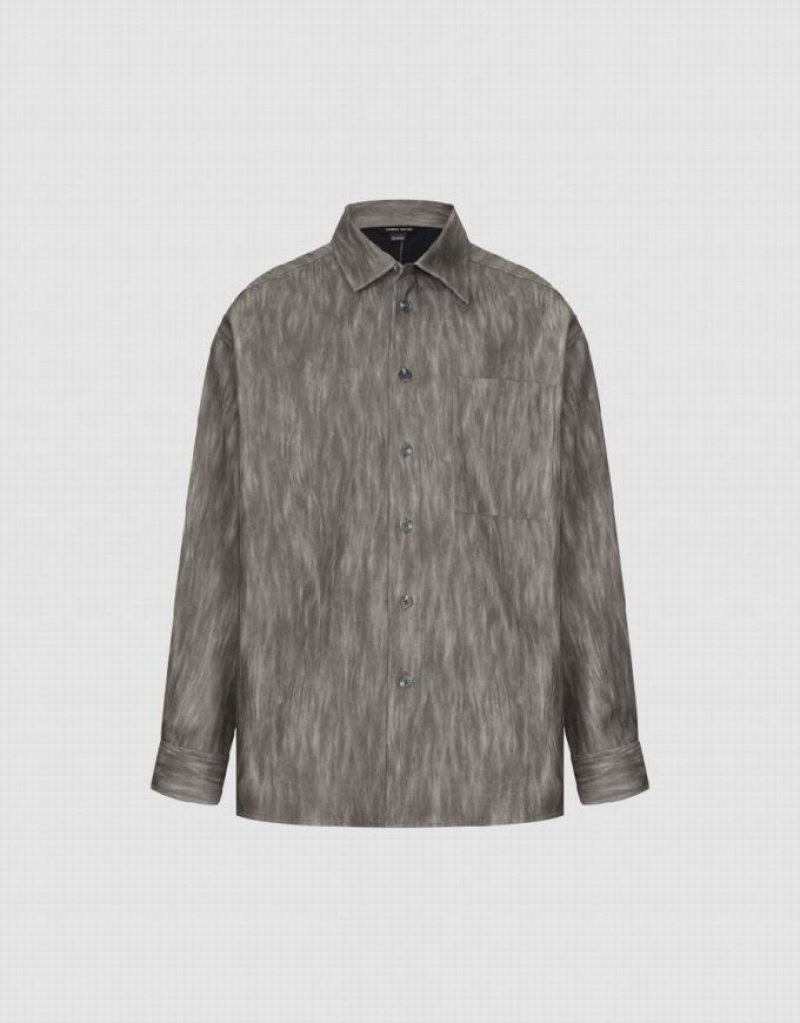 Grey Urban Revivo Button Up Printed Men\'s Shirts | JCIVBK-274