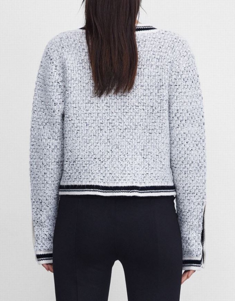 Grey Urban Revivo Contrast Trim Tweed Button Front Women's Cardigan | ENOMGL-603