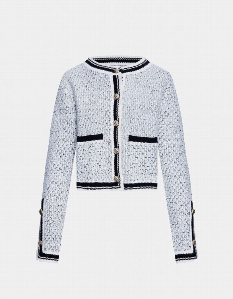 Grey Urban Revivo Contrast Trim Tweed Button Front Women\'s Cardigan | ENOMGL-603