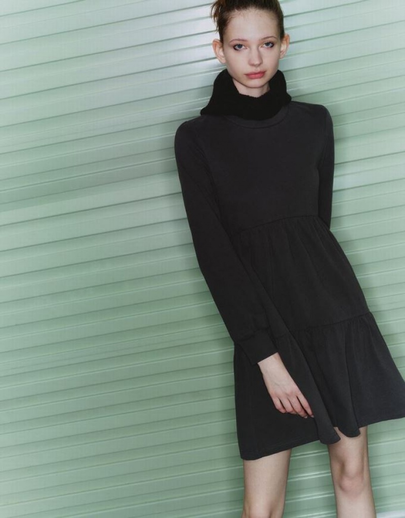 Grey Urban Revivo Crew Neck A-Line Women's Dress | QEYJFC-094