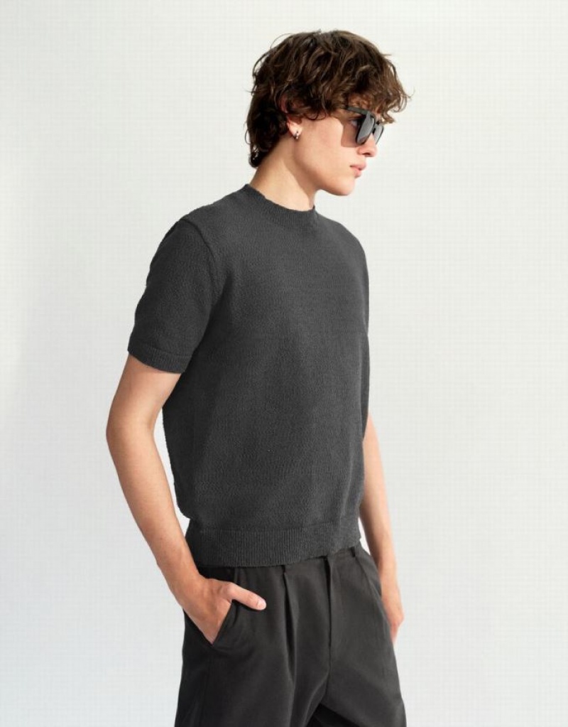 Grey Urban Revivo Crew Neck Knitted Men's Cardigan | XODHJI-597