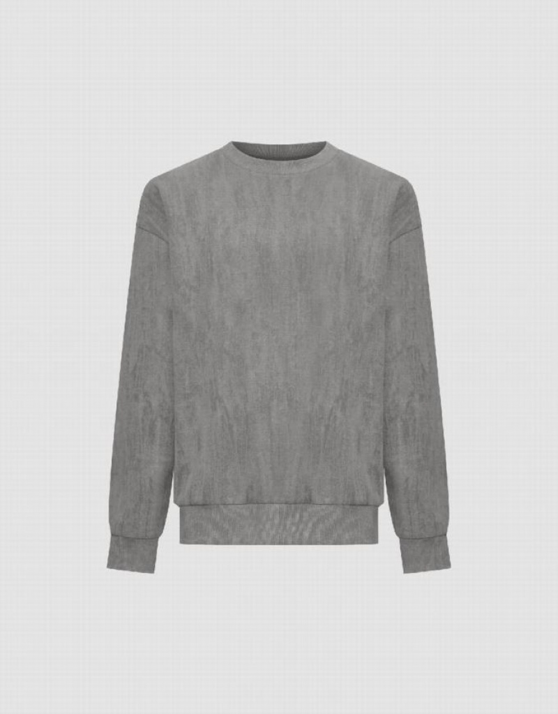 Grey Urban Revivo Crew Neck Straight Men's Sweatshirts | SJCWHR-913