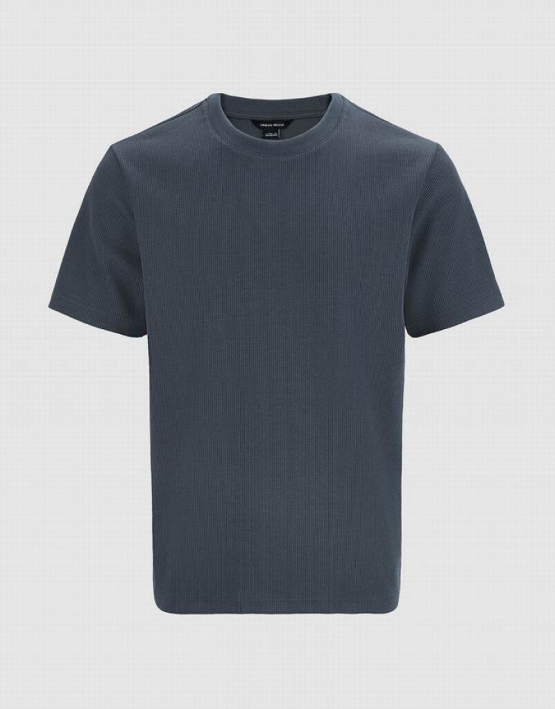 Grey Urban Revivo Crew Neck Straight Men's T-Shirts | YXHUQZ-590